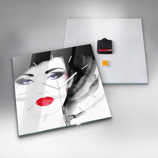Square glass wall clock Portrait of a woman