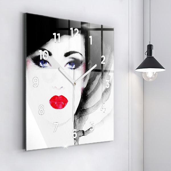 Square glass wall clock Portrait of a woman
