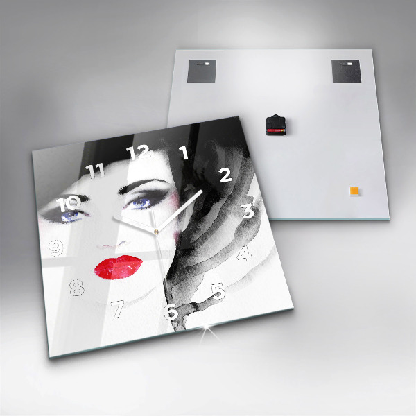 Square glass wall clock Portrait of a woman