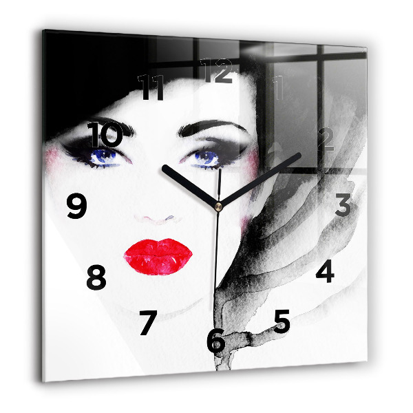 Square glass wall clock Portrait of a woman