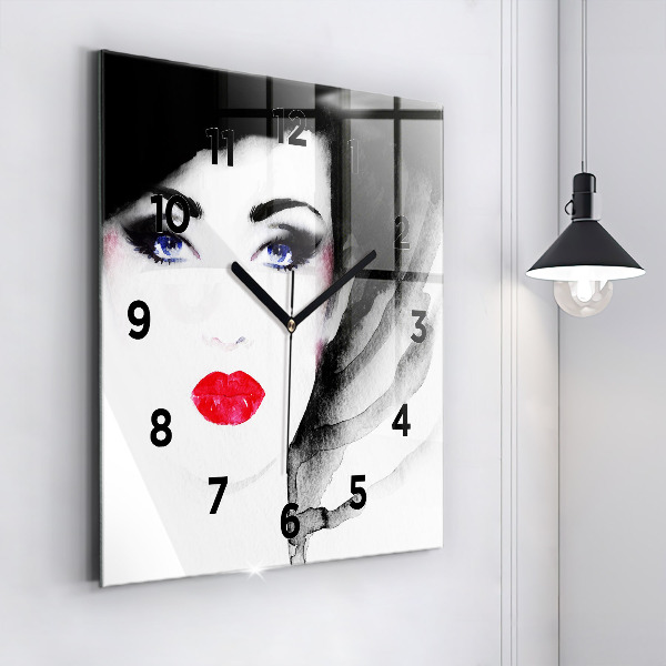 Square glass wall clock Portrait of a woman