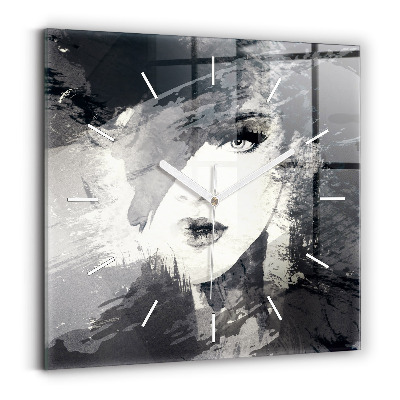 Square glass wall clock Woman - watercolors