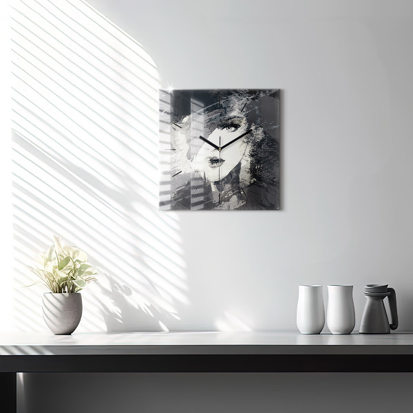 Square glass wall clock Woman - watercolors