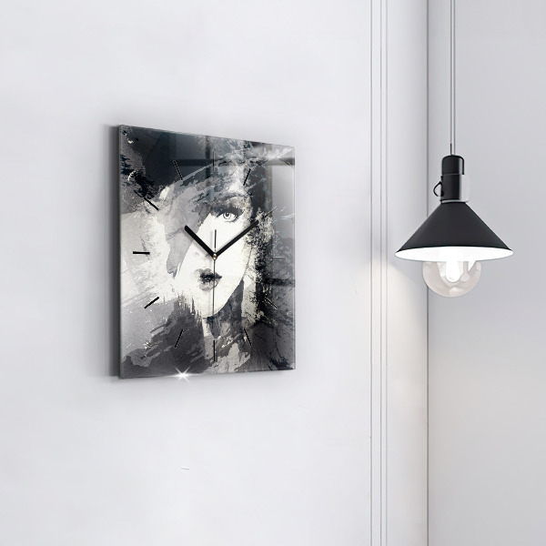 Square glass wall clock Woman - watercolors