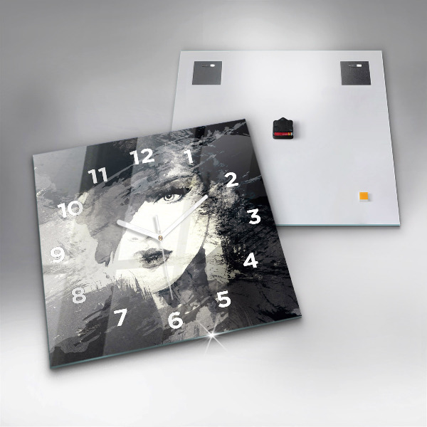 Square glass wall clock Woman - watercolors