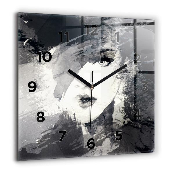 Square glass wall clock Woman - watercolors