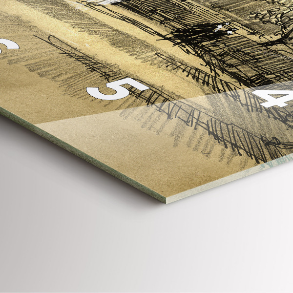 Square glass wall clock Park and trees in sepia