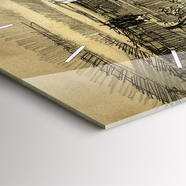 Square glass wall clock Park and trees in sepia