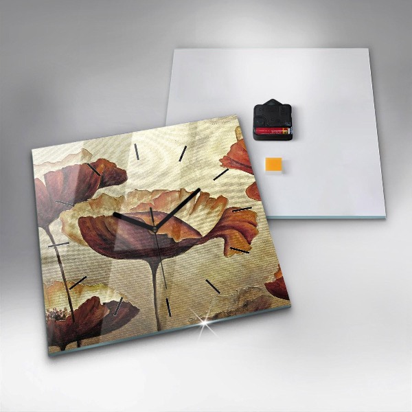 Square glass wall clock Painted poppies