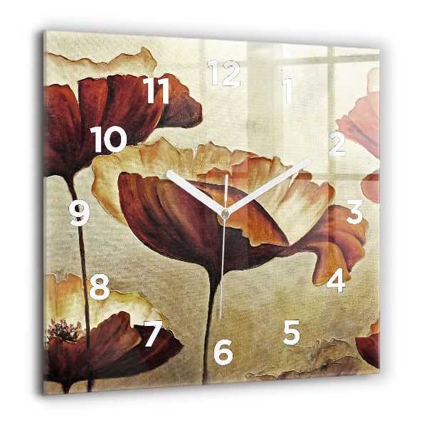 Square glass wall clock Painted poppies