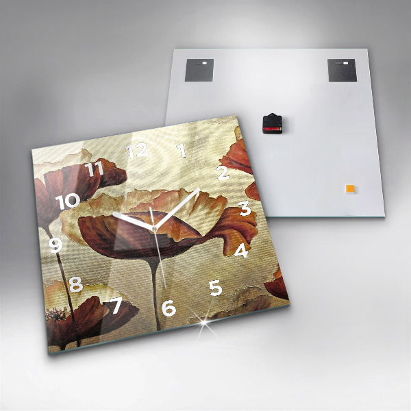 Square glass wall clock Painted poppies