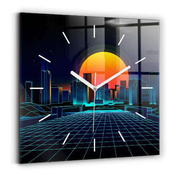 Square glass wall clock Cyberspace city