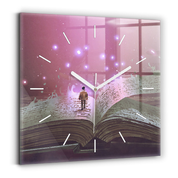 Square glass wall clock Abstraction book