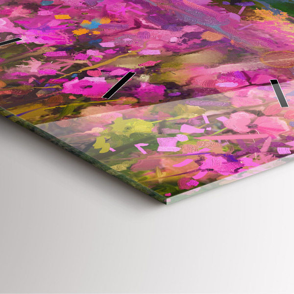 Square glass wall clock Landscape of nature and flowers