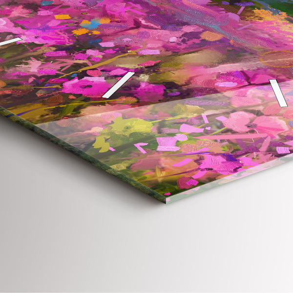 Square glass wall clock Landscape of nature and flowers