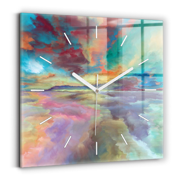 Square glass wall clock Abstract landscape