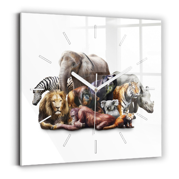 Square glass wall clock Wild animals
