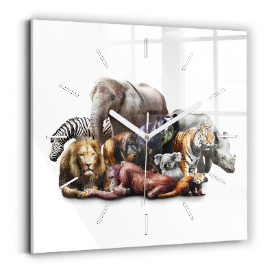 Square glass wall clock Wild animals