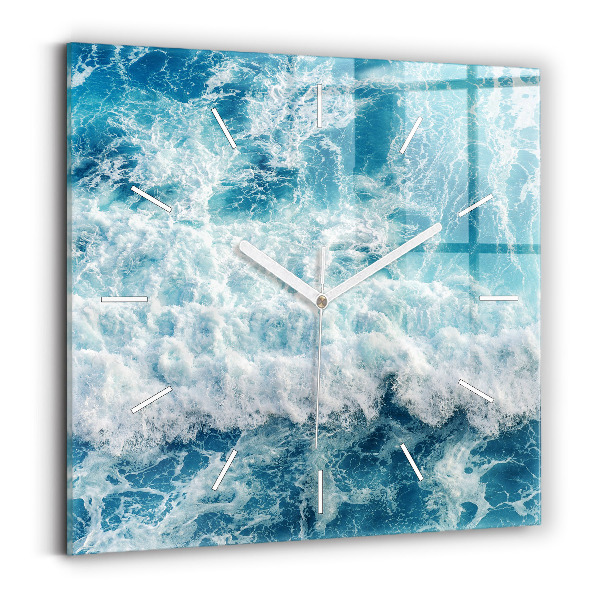 Square glass wall clock Sea waves
