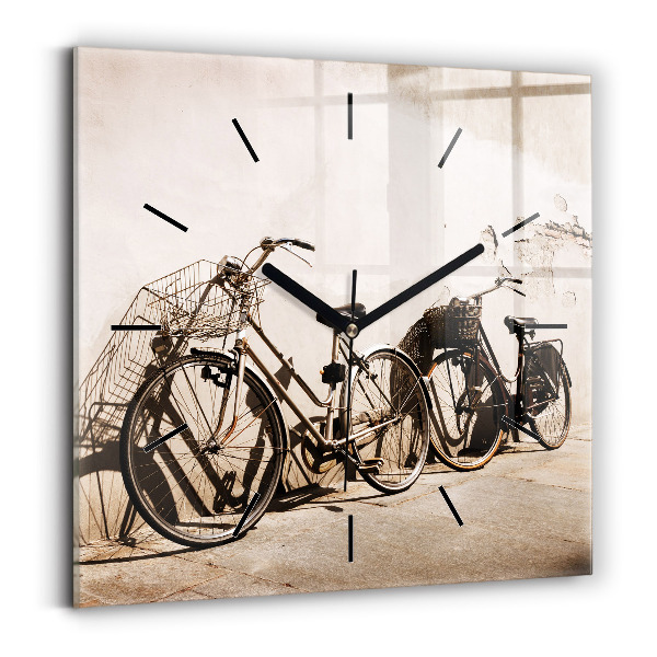 Square glass wall clock Italian bike