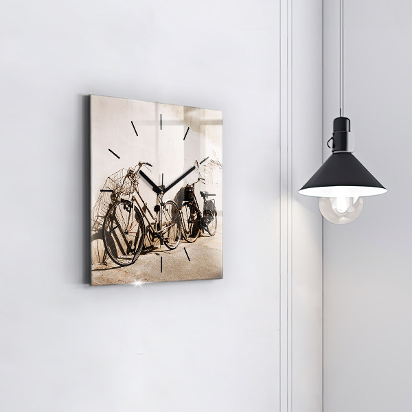 Square glass wall clock Italian bike