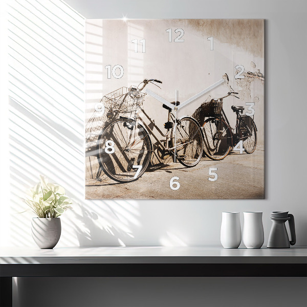 Square glass wall clock Italian bike