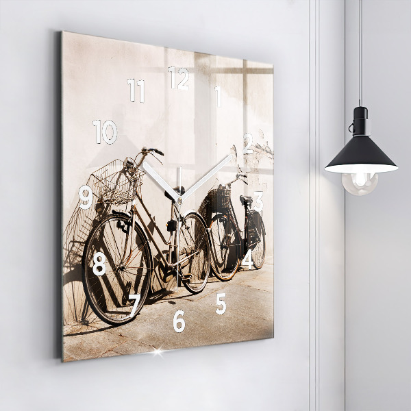 Square glass wall clock Italian bike
