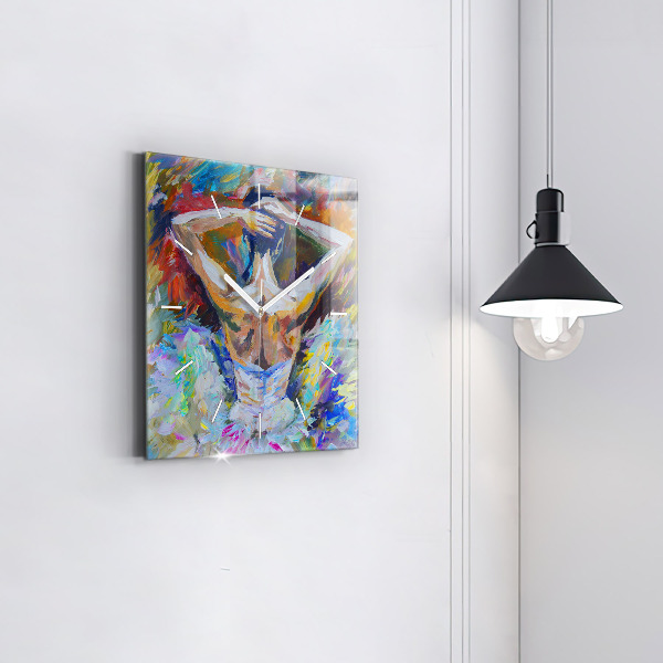 Square glass wall clock Painted Ballerina