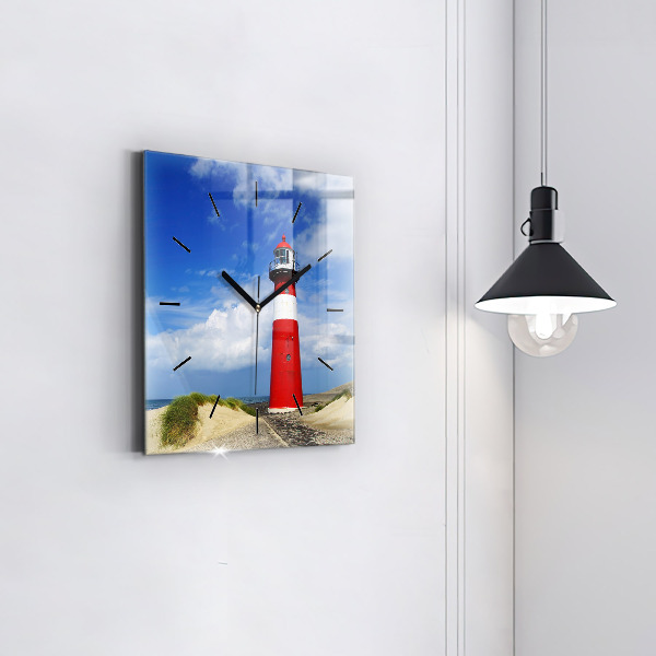 Square glass wall clock Lighthouse