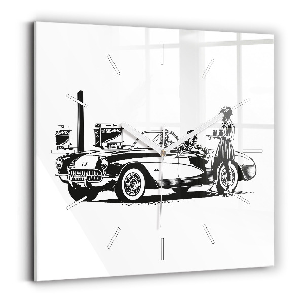 Square glass wall clock Retro Illustration