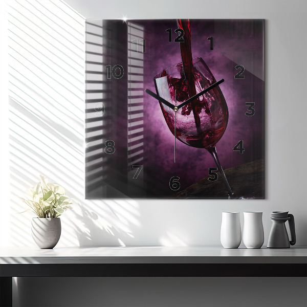 Square glass wall clock Wine glass
