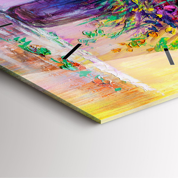 Square glass wall clock Flowers in a vase