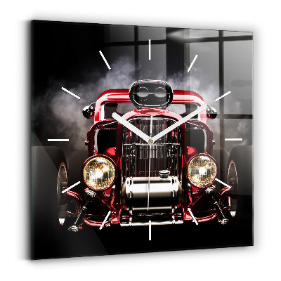 Square glass wall clock Old vintage car