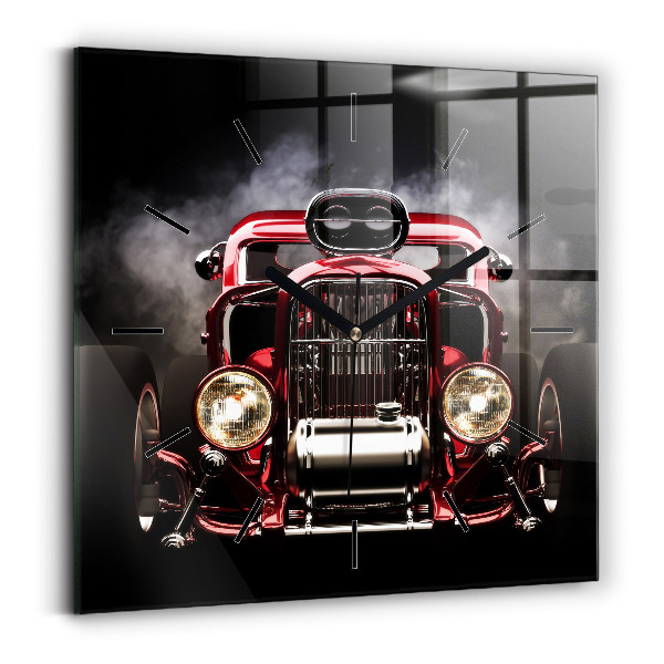 Square glass wall clock Old vintage car