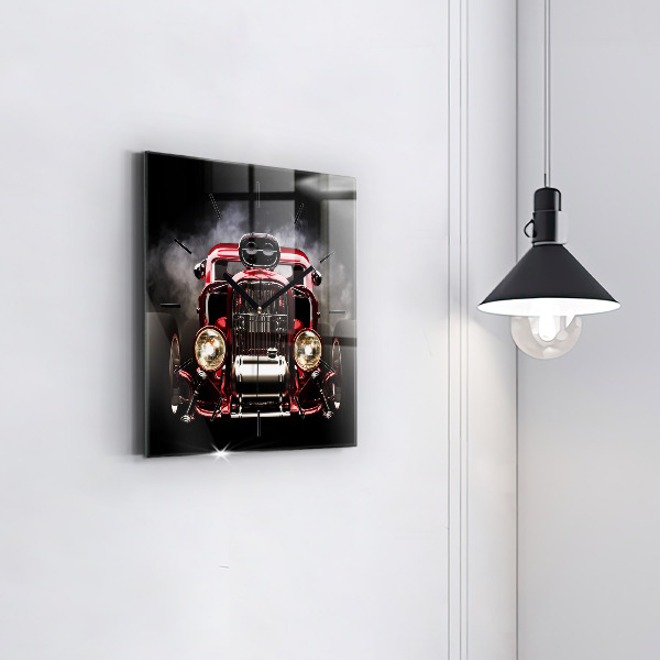 Square glass wall clock Old vintage car