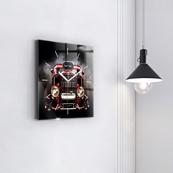 Square glass wall clock Old vintage car