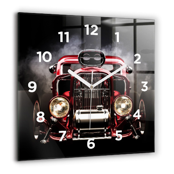 Square glass wall clock Old vintage car