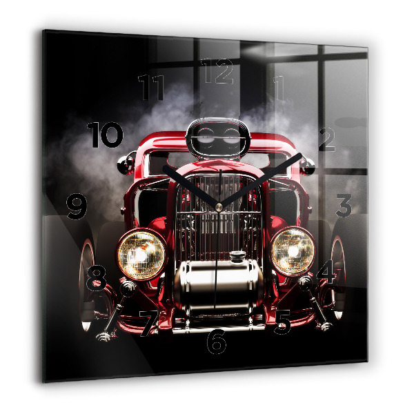 Square glass wall clock Old vintage car