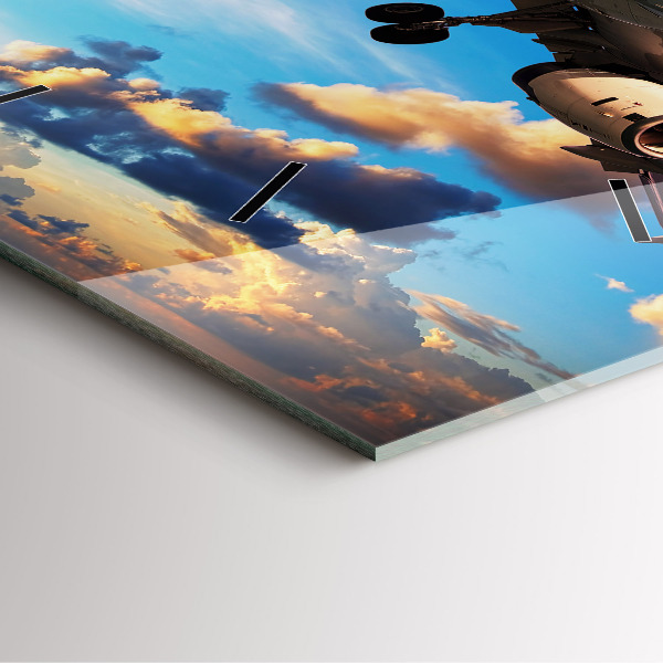 Square glass wall clock Airplane in the clouds