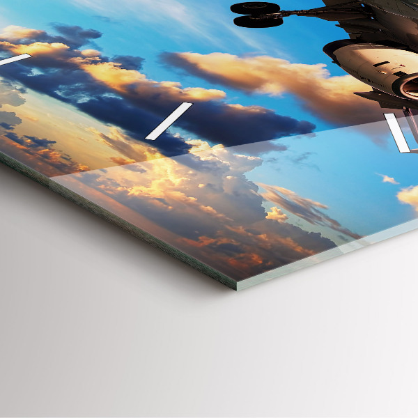 Square glass wall clock Airplane in the clouds