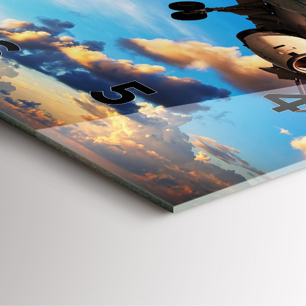 Square glass wall clock Airplane in the clouds
