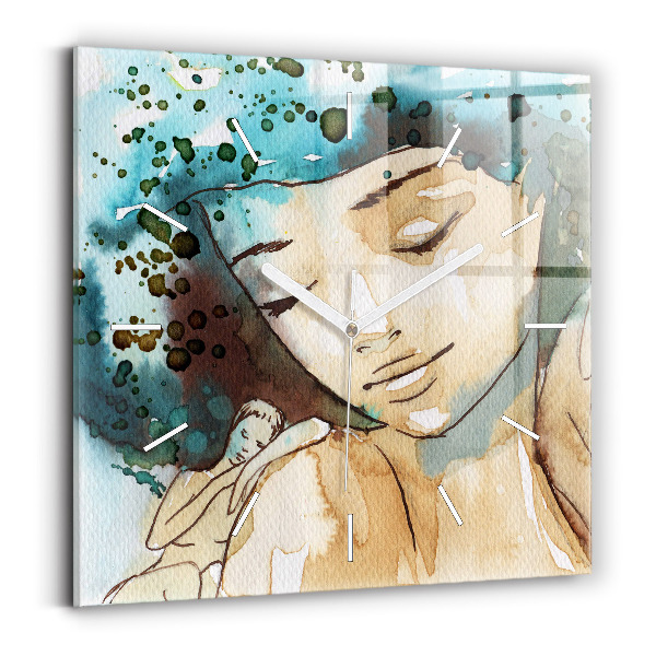Square glass wall clock Abstraction Woman