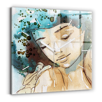 Square glass wall clock Abstraction Woman