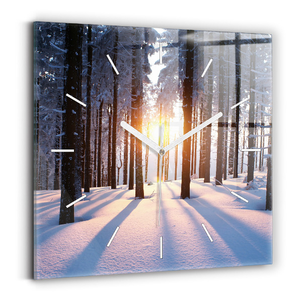 Square glass wall clock Sunset Forest