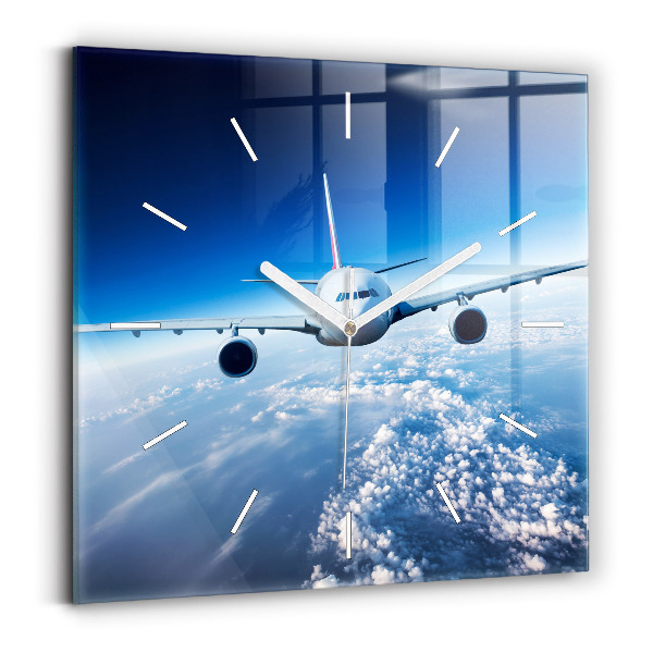 Square glass wall clock Airplane and Clouds