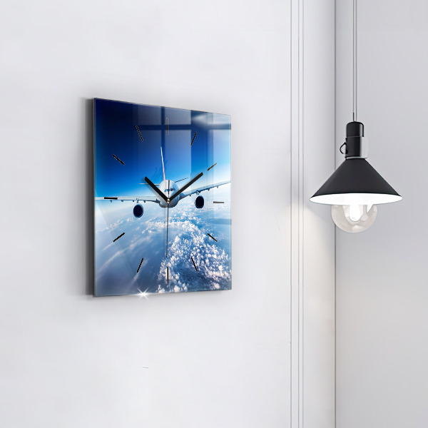 Square glass wall clock Airplane and Clouds