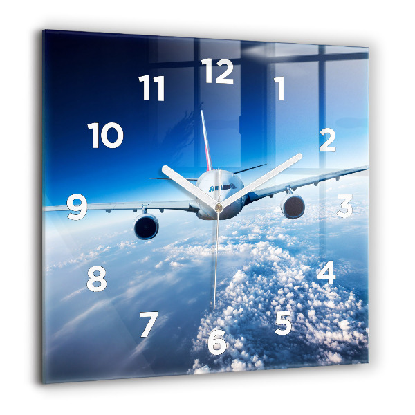Square glass wall clock Airplane and Clouds