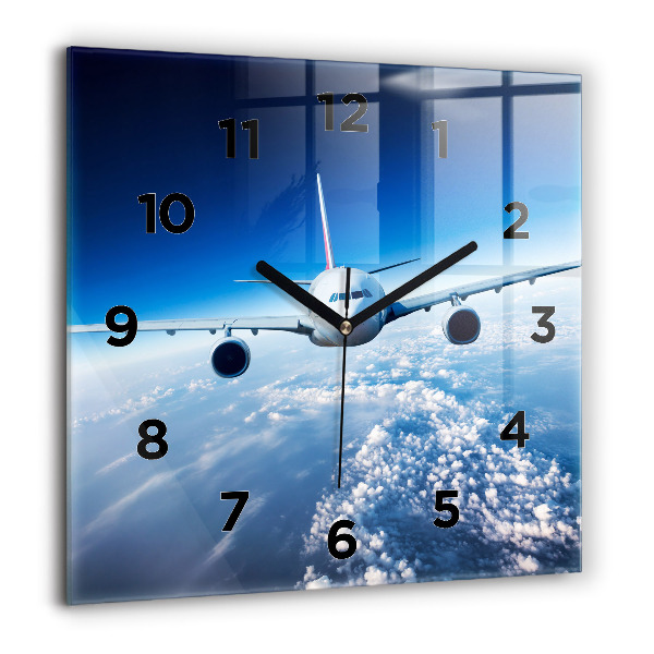Square glass wall clock Airplane and Clouds