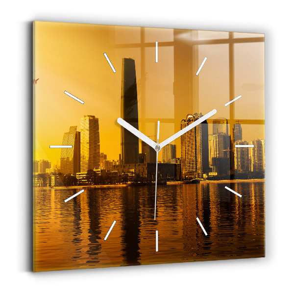 Square glass wall clock Zhujiang River
