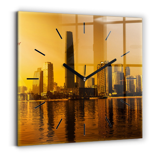 Square glass wall clock Zhujiang River